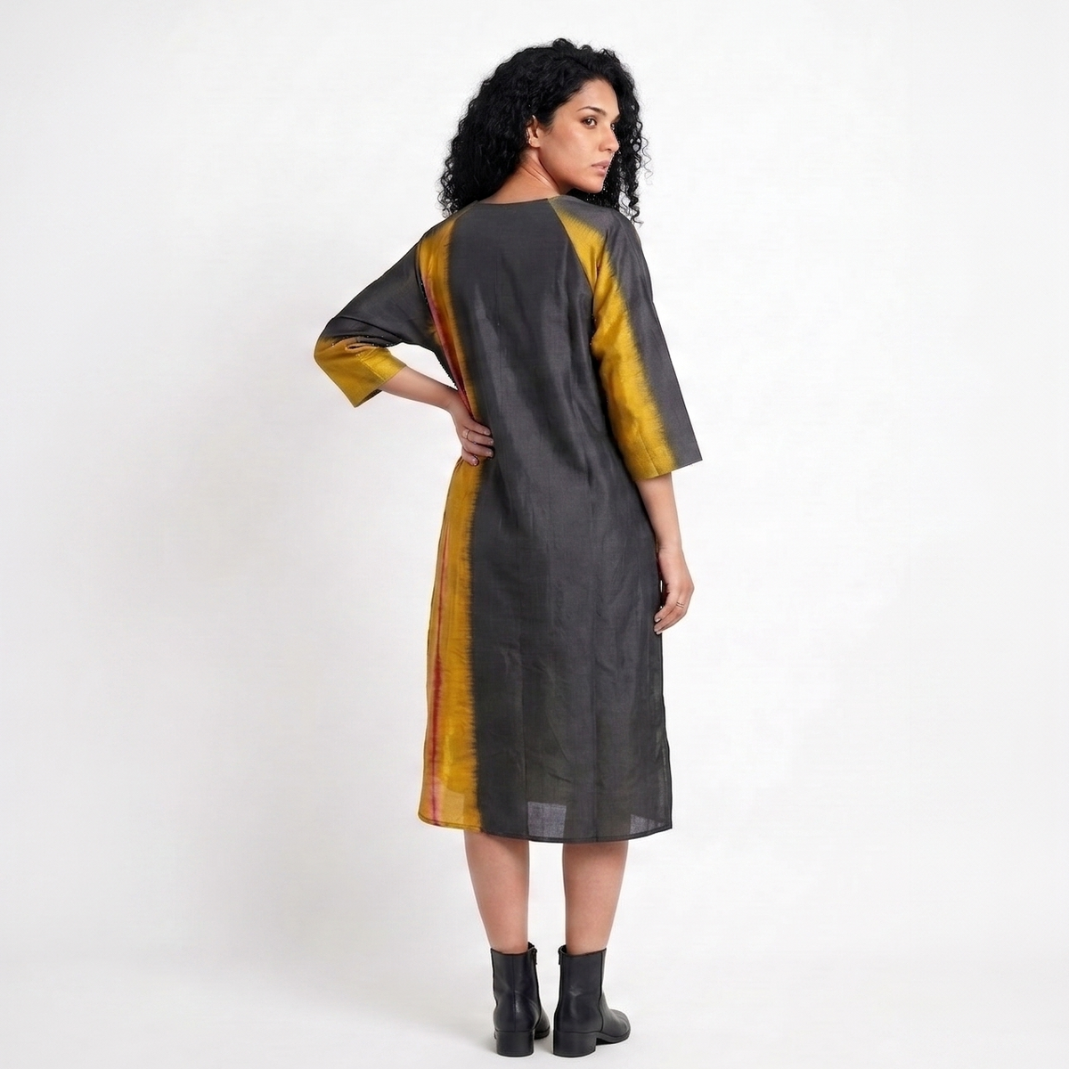 Handwoven Ikat Silk Kurta Dress- Gold