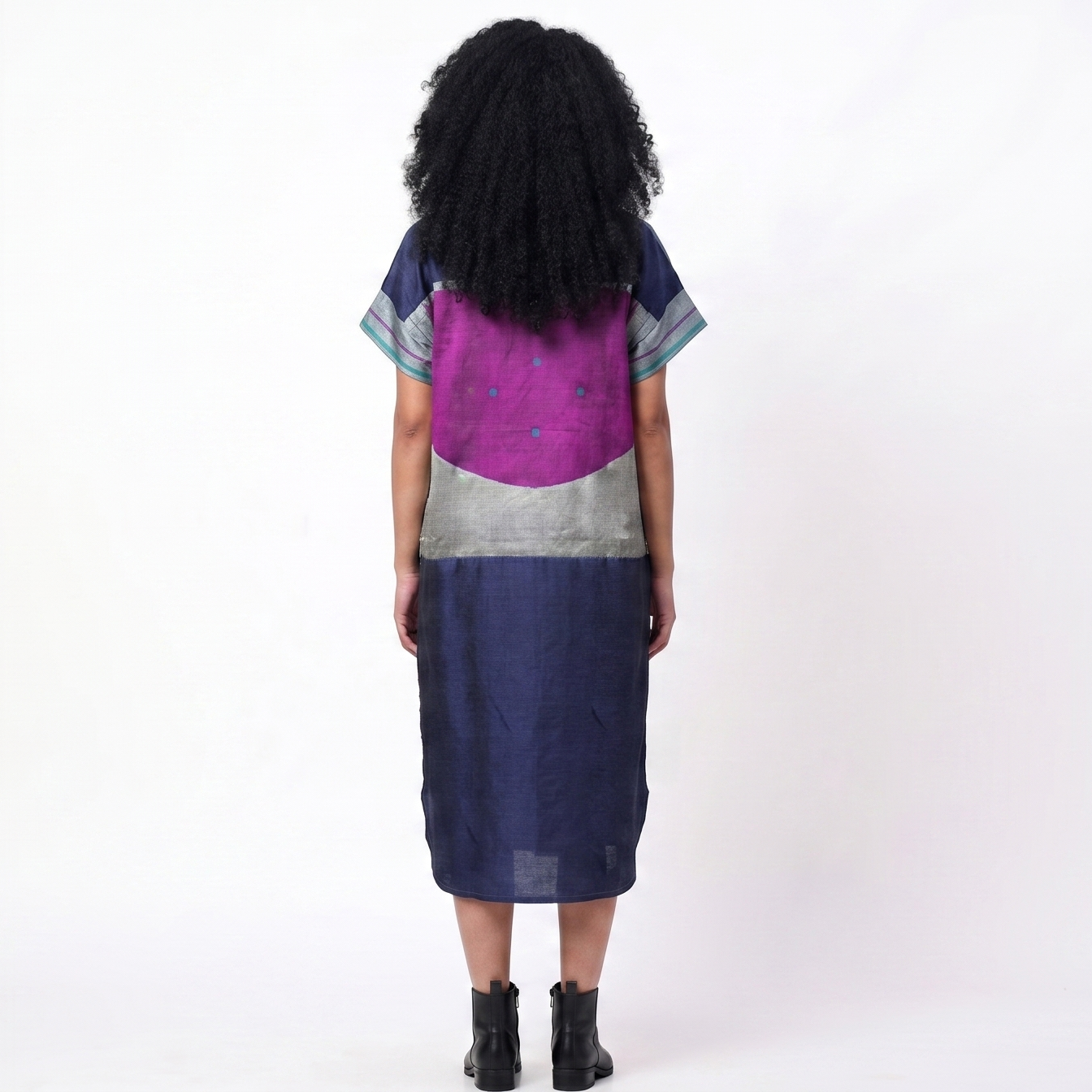 Handwoven Ikat Silk Shirt Dress- Indigo