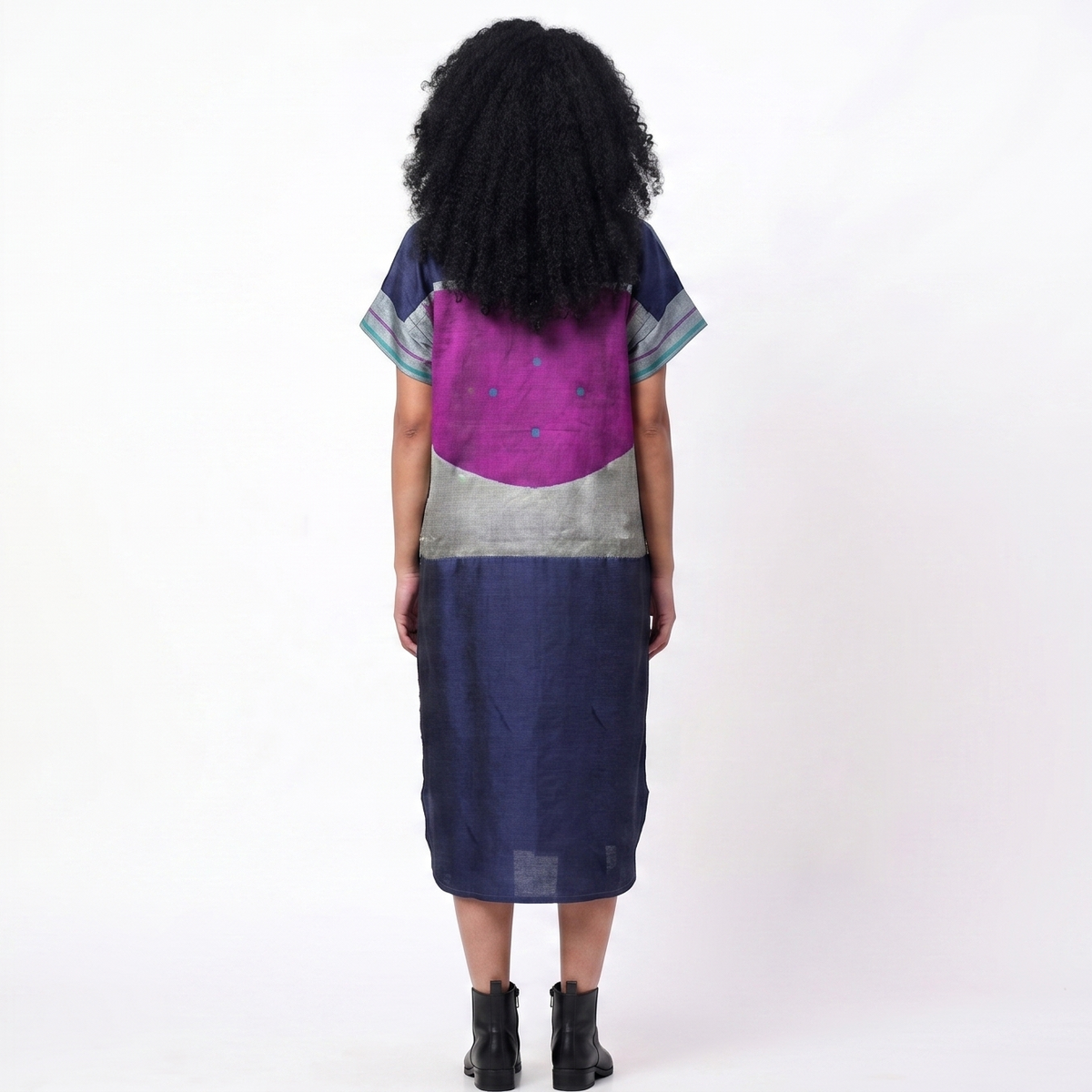 Handwoven Ikat Silk Shirt Dress- Indigo