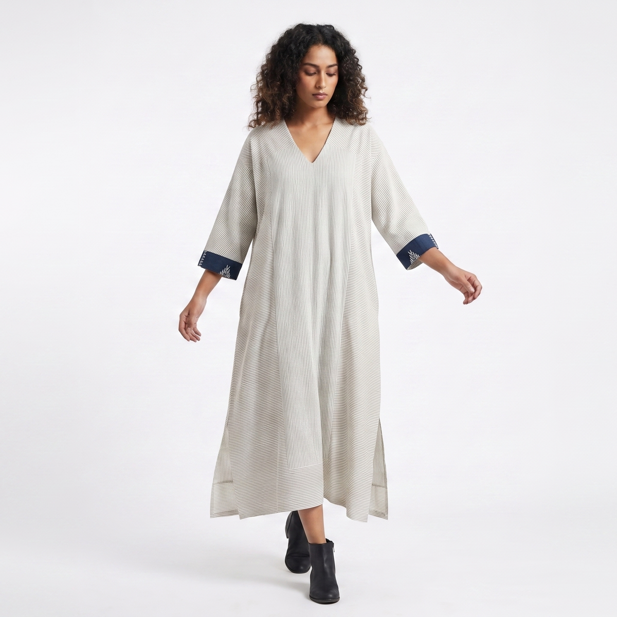 Handwoven Kotpad Kaftan Dress - Ivory Blue