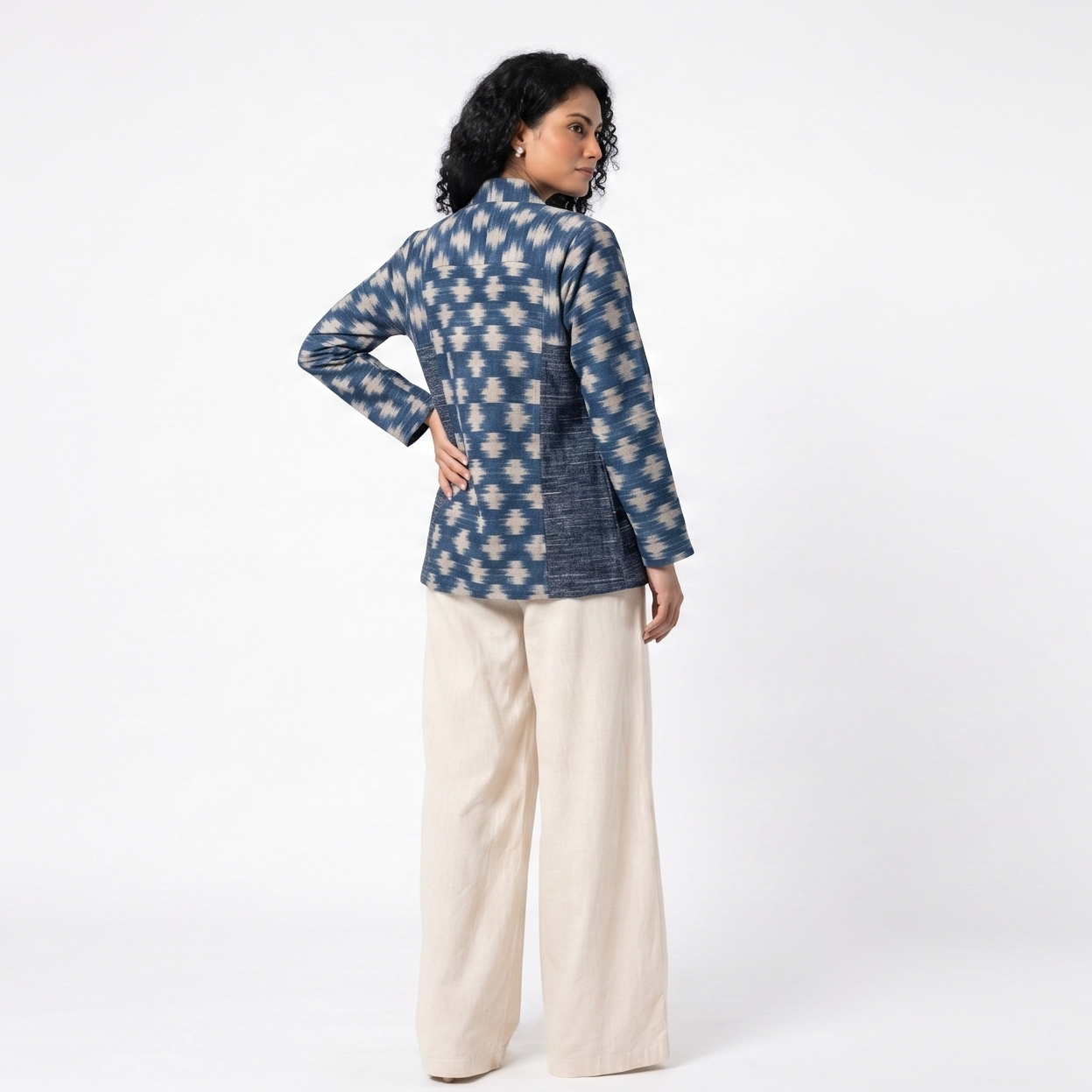 Handwoven Ikat  Ahimsa Tussar Silk Jacket- Indigo