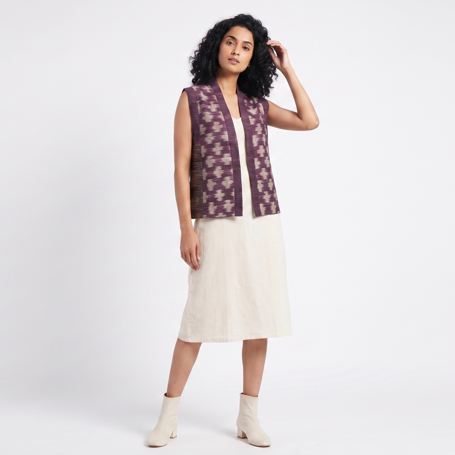 Handwoven Ikat Tussar Silk Vest-  Purple