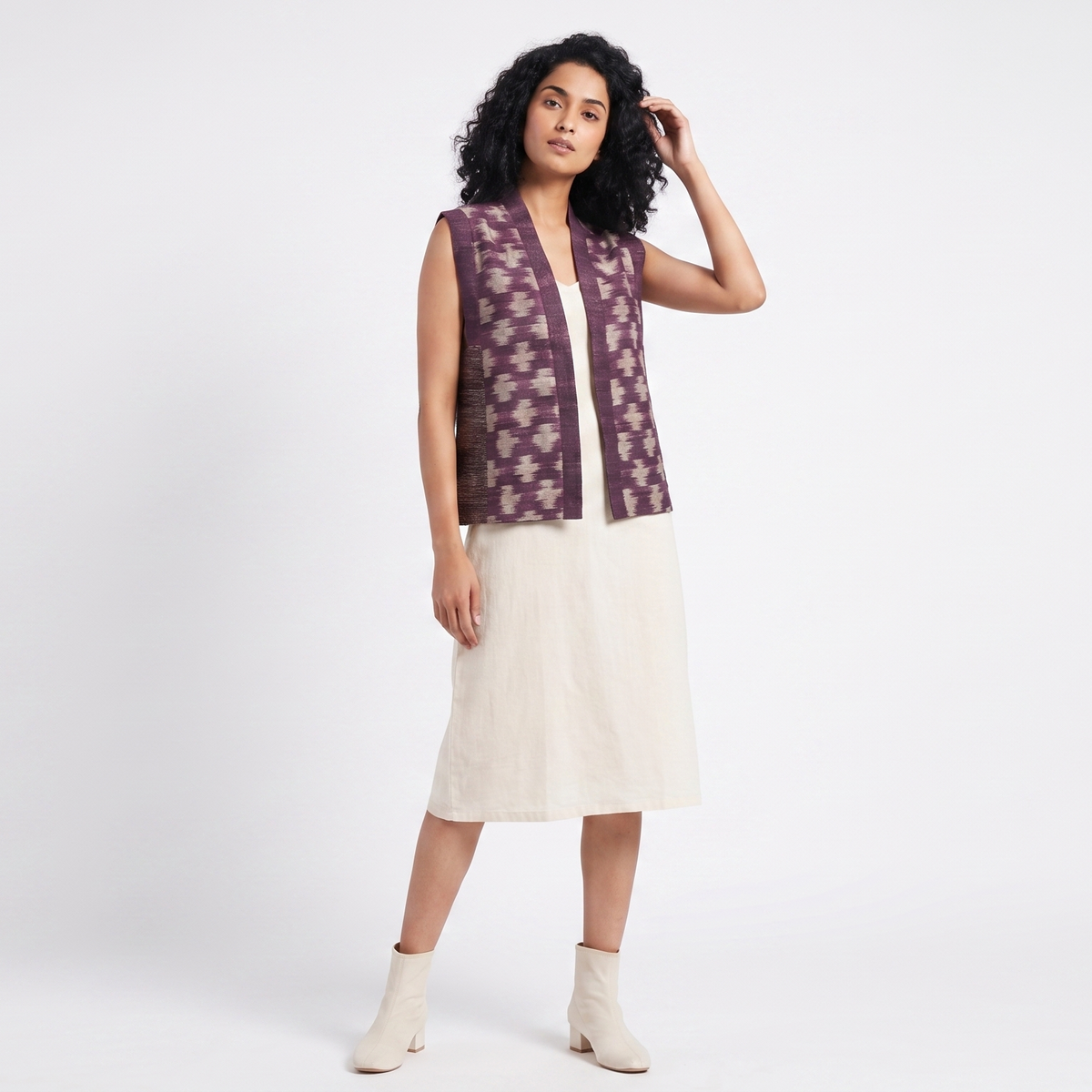 Handwoven Ikat Tussar Silk Vest-  Purple