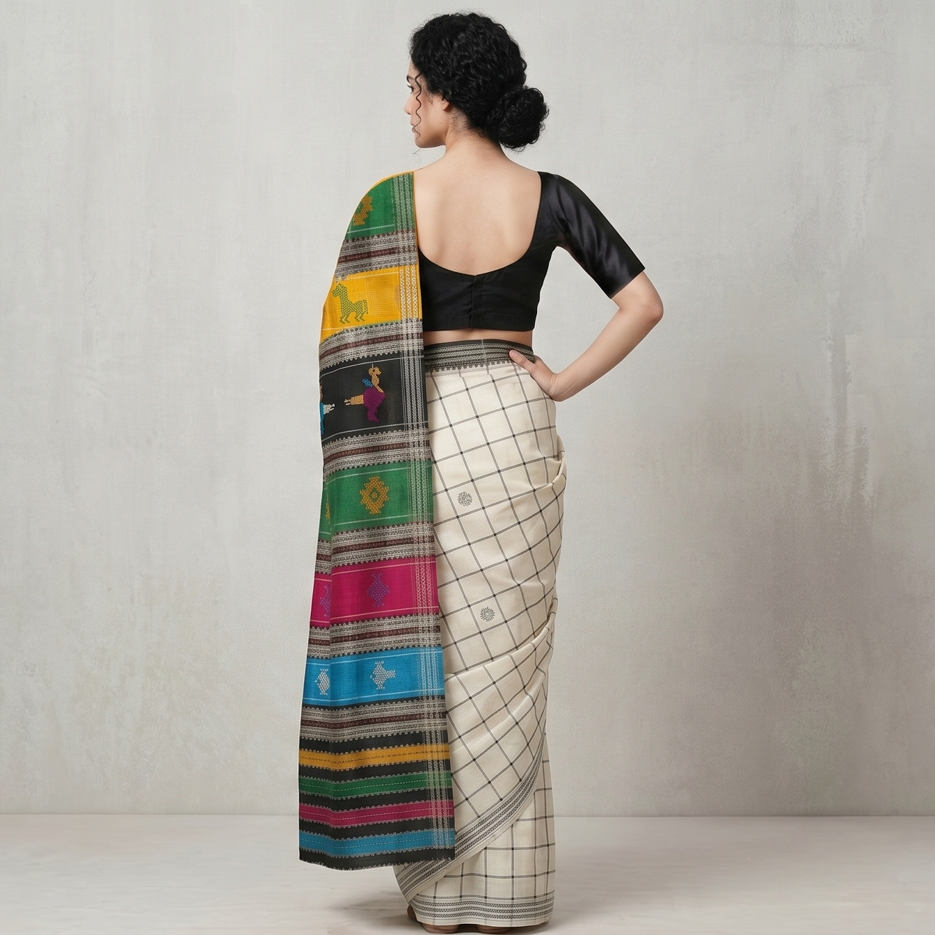 Rangoli Handwoven Mulberry Silk- Black/Multi