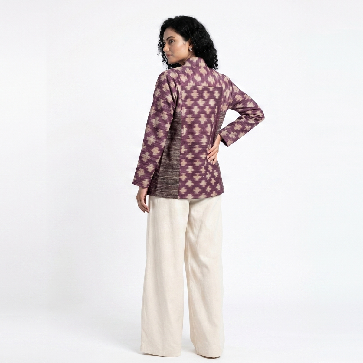 Handwoven Ikat  Ahimsa Tussar Silk Jacket- Purple