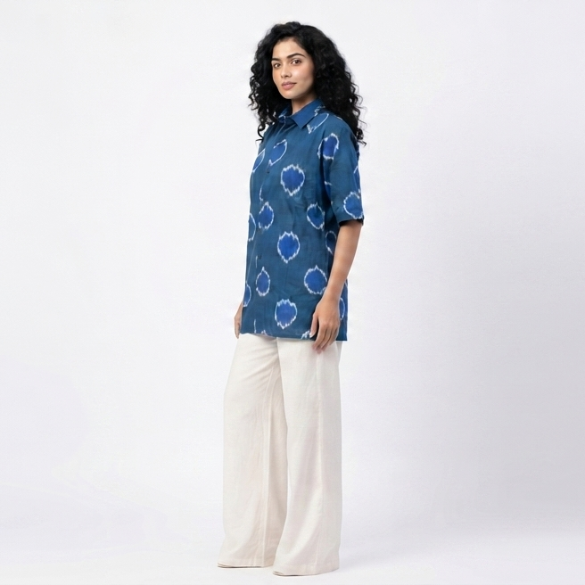 Handwoven Cotton Unisex Shirt - Cerulean