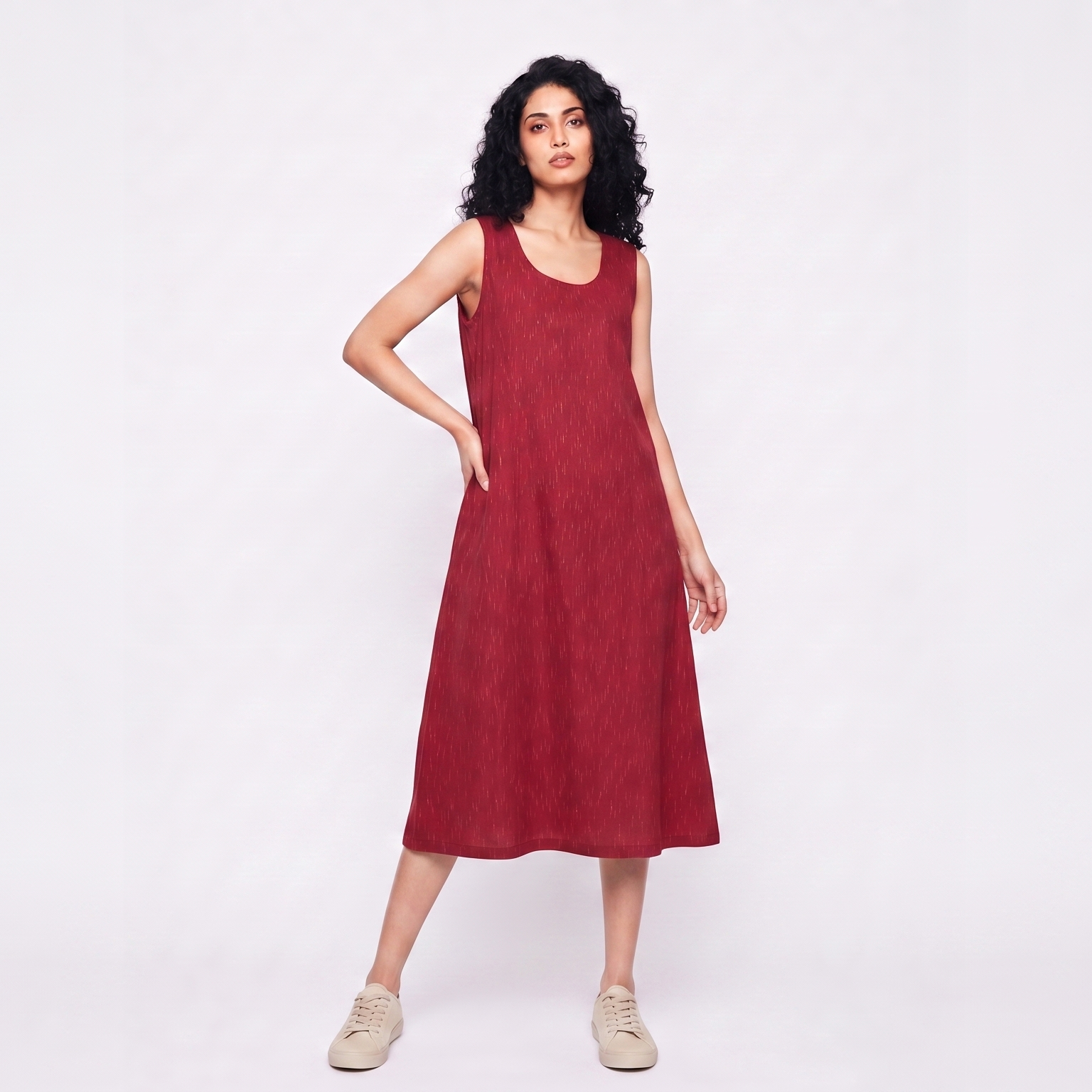 Handwoven Cotton Slip Dress- Red