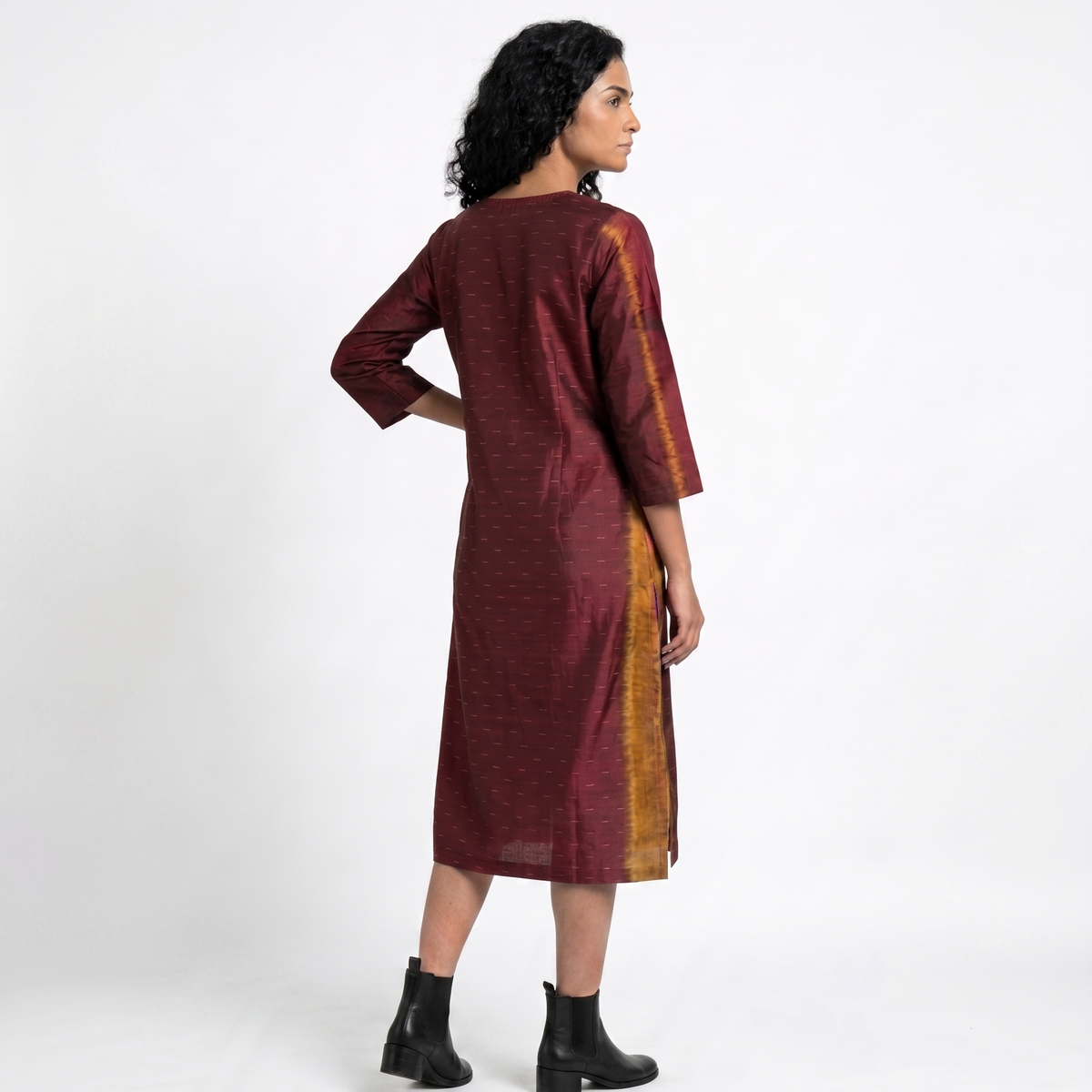 Handwoven Ikat Silk Kurta Dress- Maroon