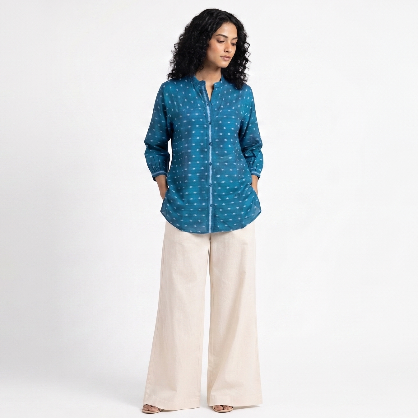 Handwoven Cotton Women's Shirt - Teal