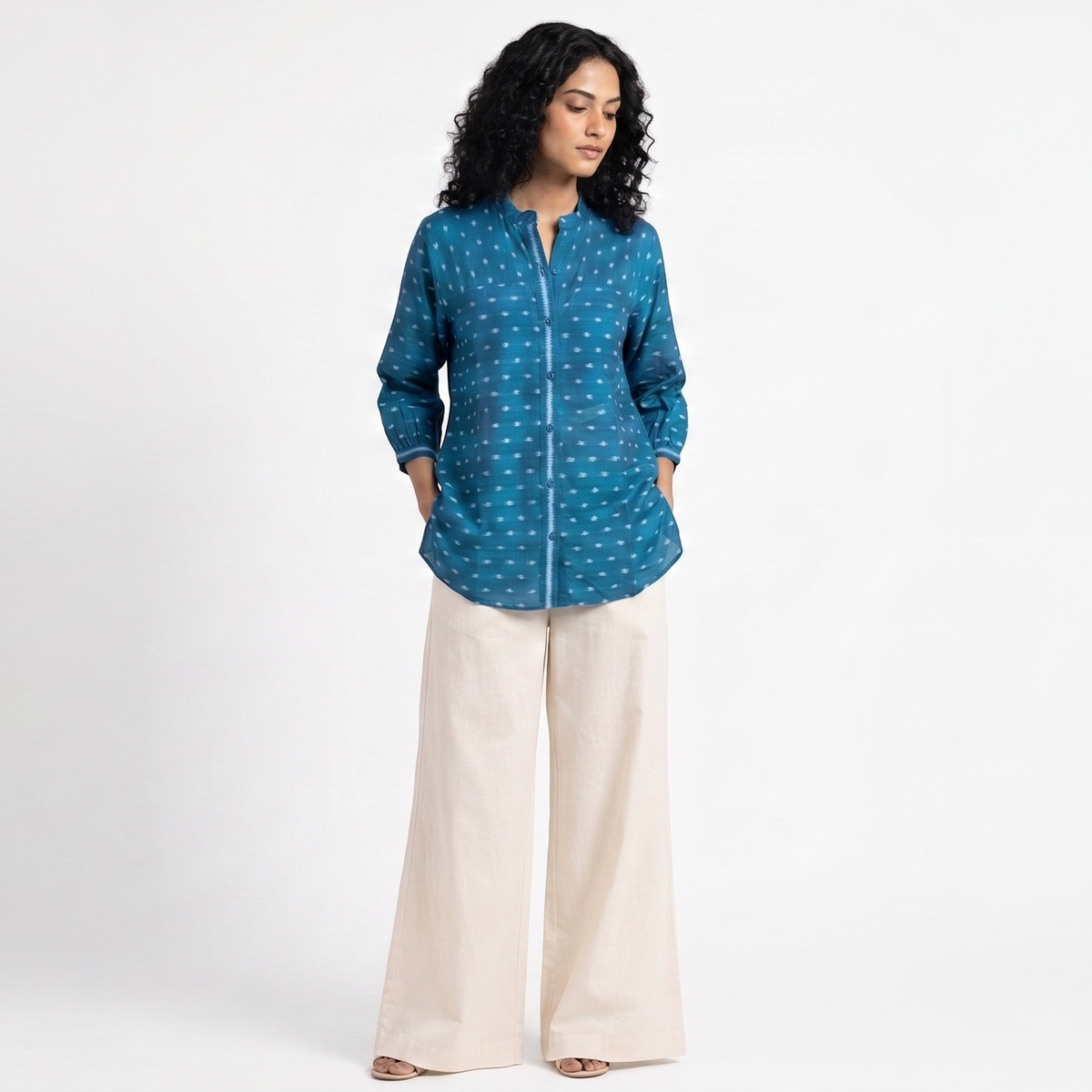 Handwoven Cotton Women's Shirt - Teal