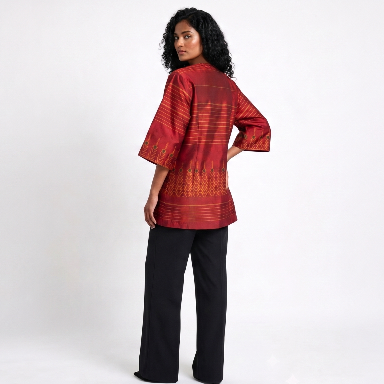 Handwoven Ikat Silk Reversible Jacket- Red