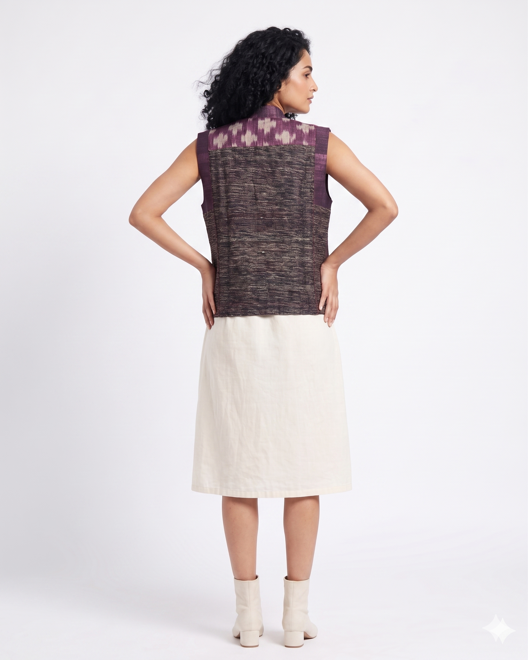 Handwoven Ikat Tussar Silk Vest-  Purple