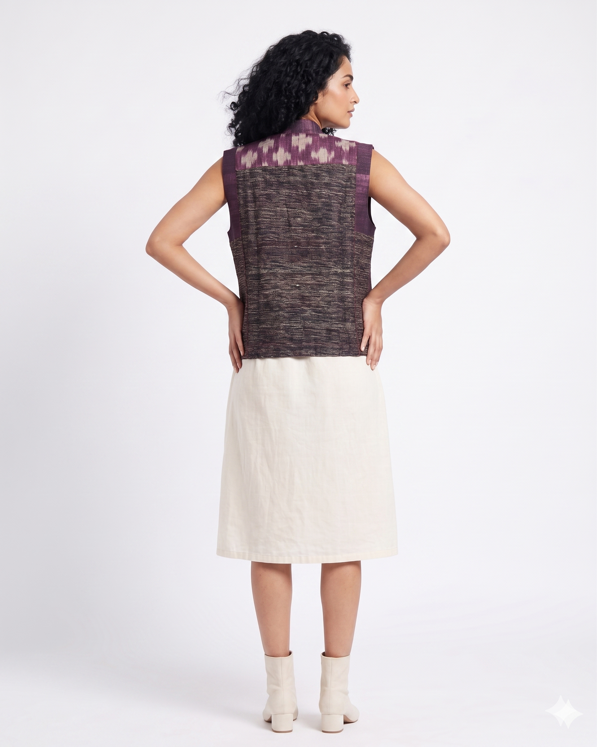 Handwoven Ikat Tussar Silk Vest-  Purple