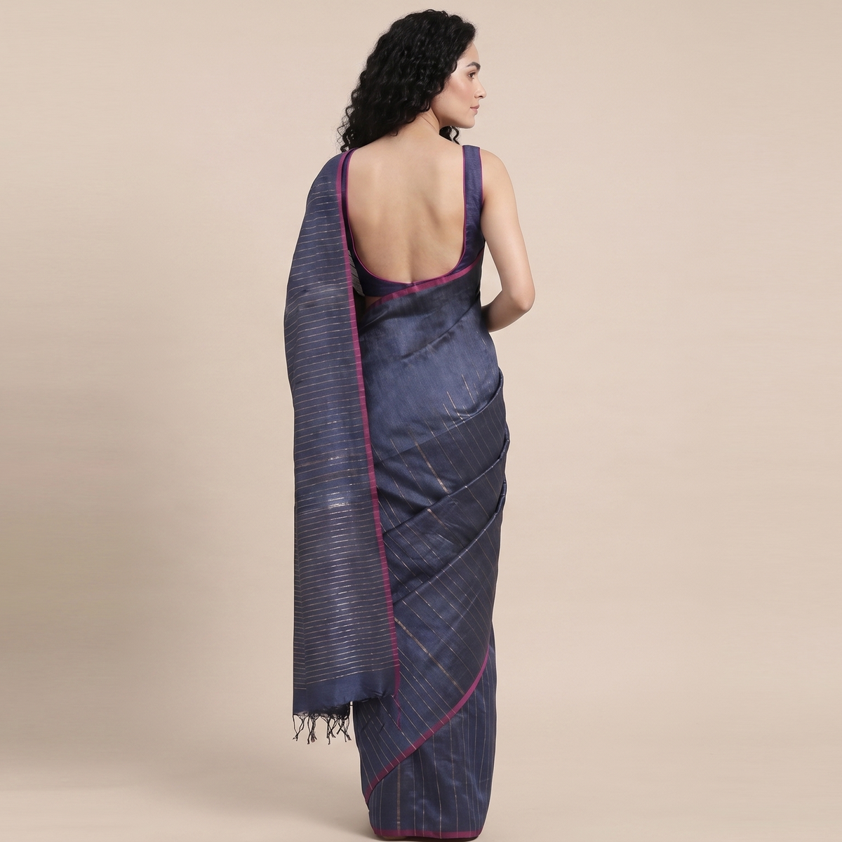 JHOOM Handwoven Tussar Silk Saree - Indigo