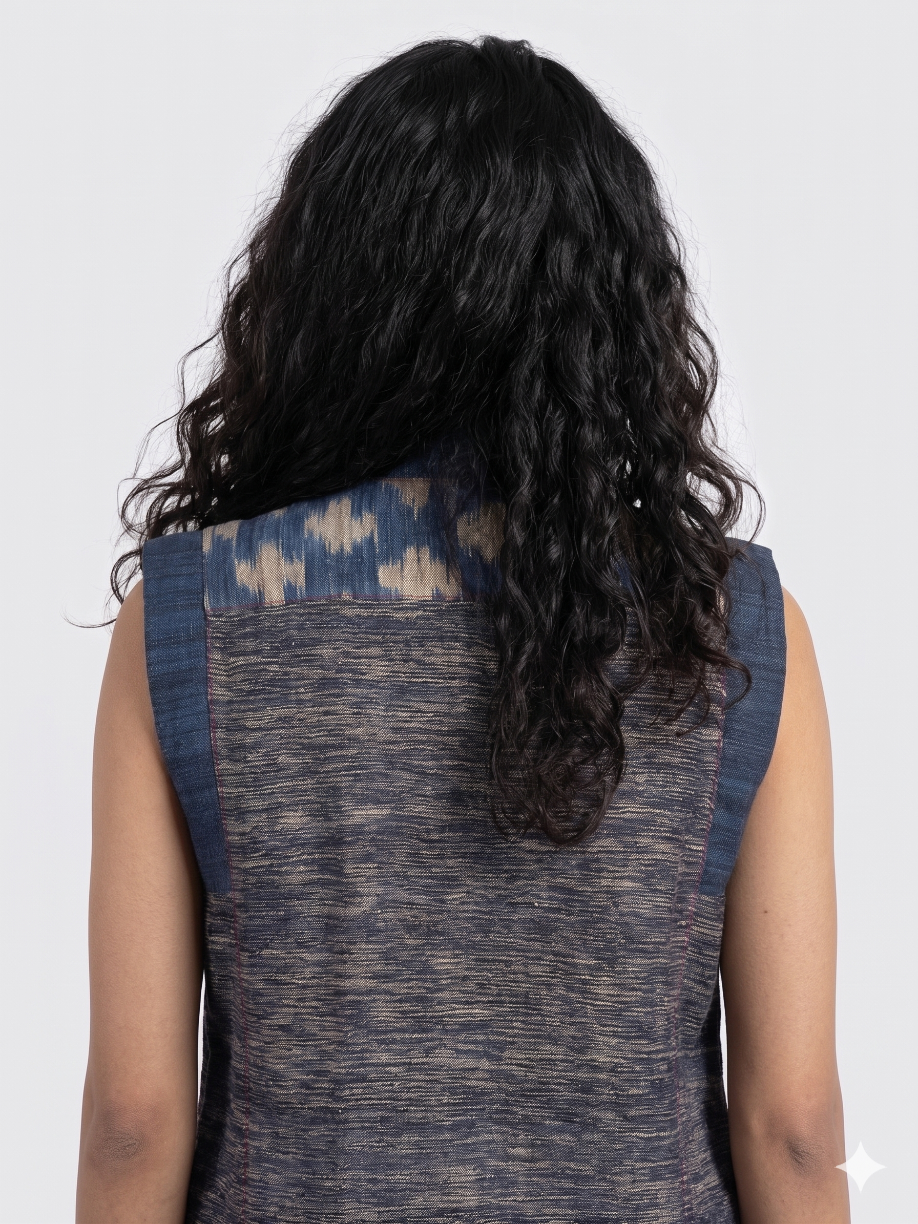Handwoven Ikat Tussar Silk Vest-  Indigo
