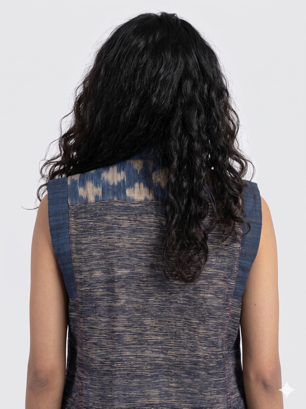 Handwoven Ikat Tussar Silk Vest-  Indigo