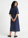 Handwoven Ikat Silk Anarkali Dress- Indigo