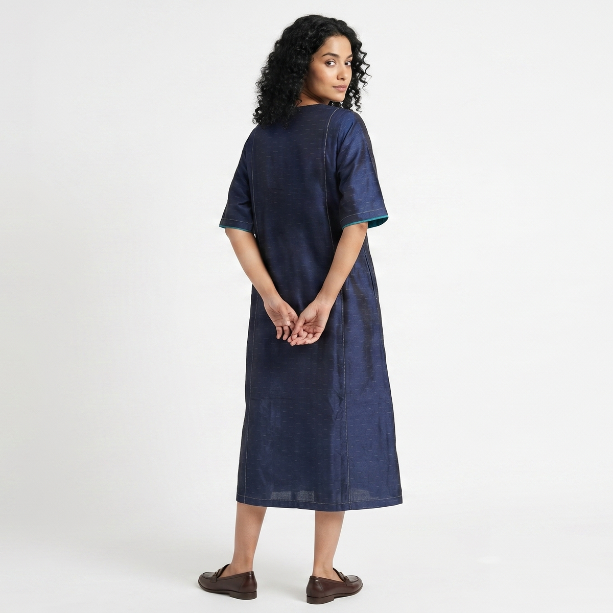 Handwoven Ikat Silk Anarkali Dress- Indigo