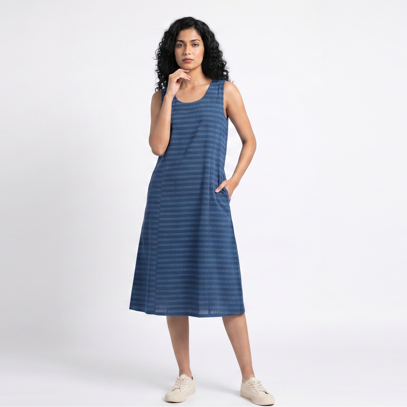 Handwoven Cotton Slip Dress- Blue