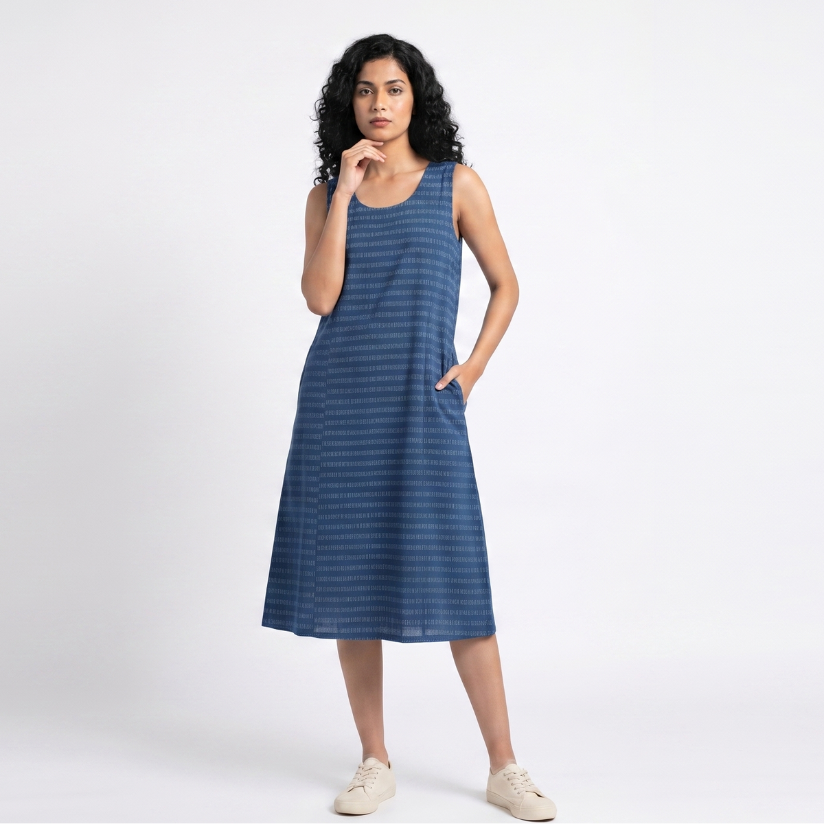 Handwoven Cotton Slip Dress- Blue