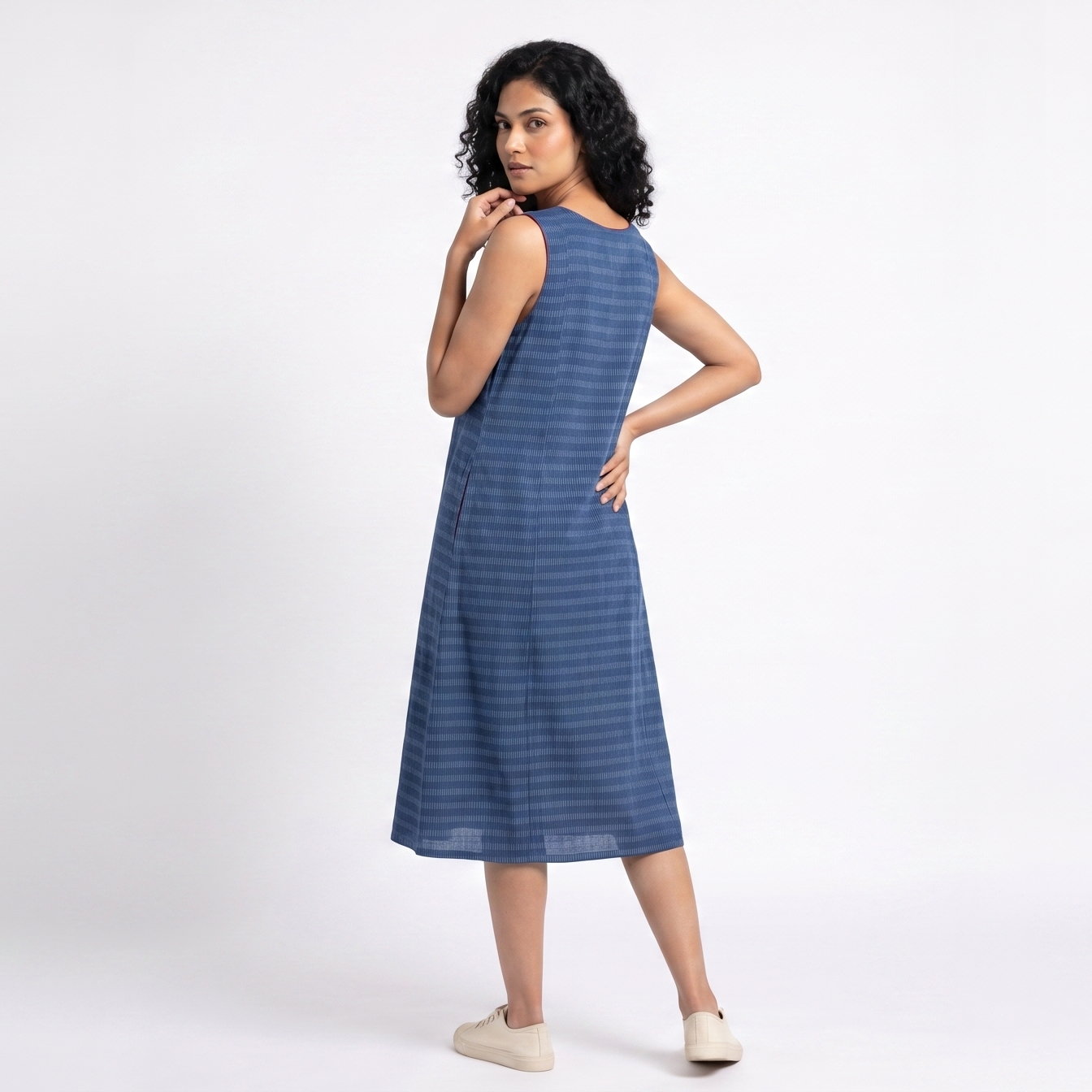 Handwoven Cotton Slip Dress- Blue