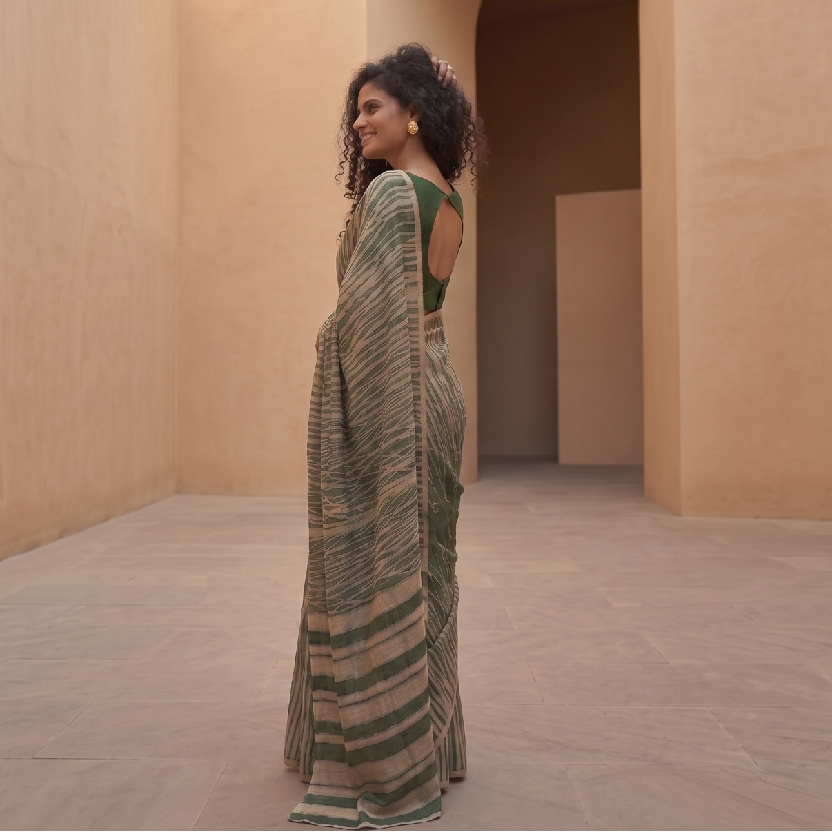 Dabu Doop  Tussar Silk Sari -Green