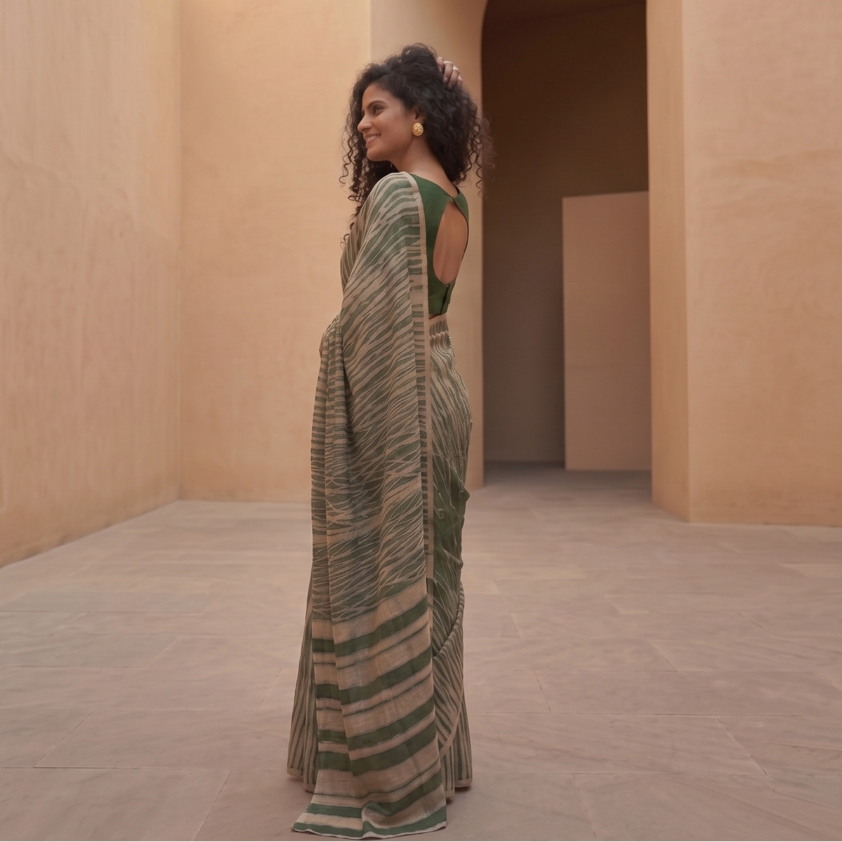 Dabu Doop  Tussar Silk Sari -Green