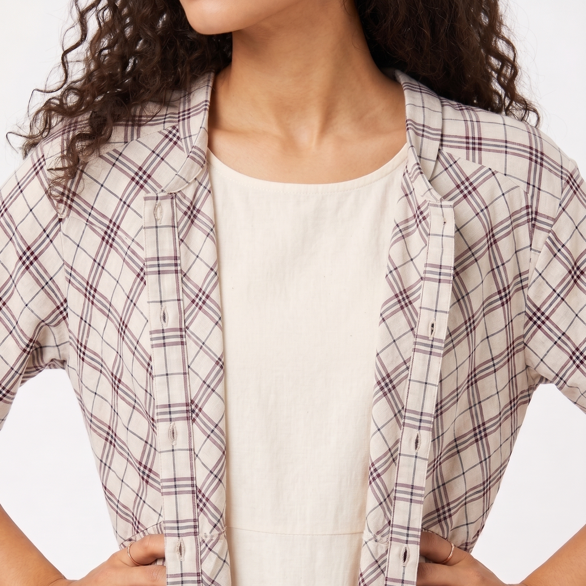 Handwoven Kotpad Gathered Dress - Ivory Red
