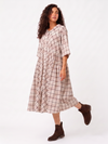 Handwoven Kotpad Gathered Dress - Ivory Red