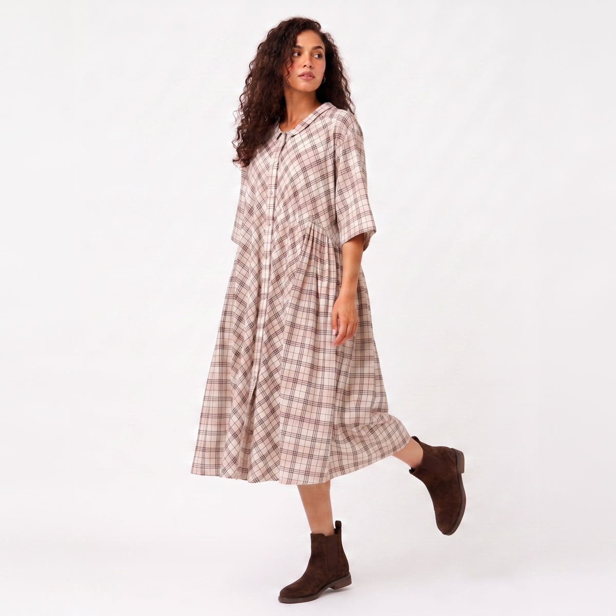 Handwoven Kotpad Gathered Dress - Ivory Red