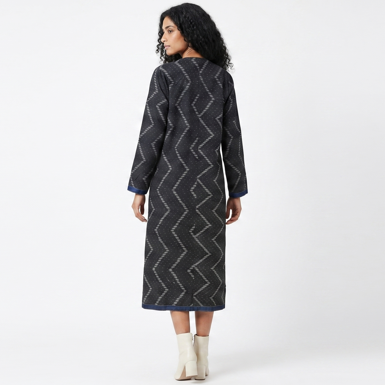 Handwoven Ikat Silk Reversible Long Jacket Indigo
