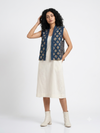 Handwoven Ikat Tussar Silk Vest-  Indigo