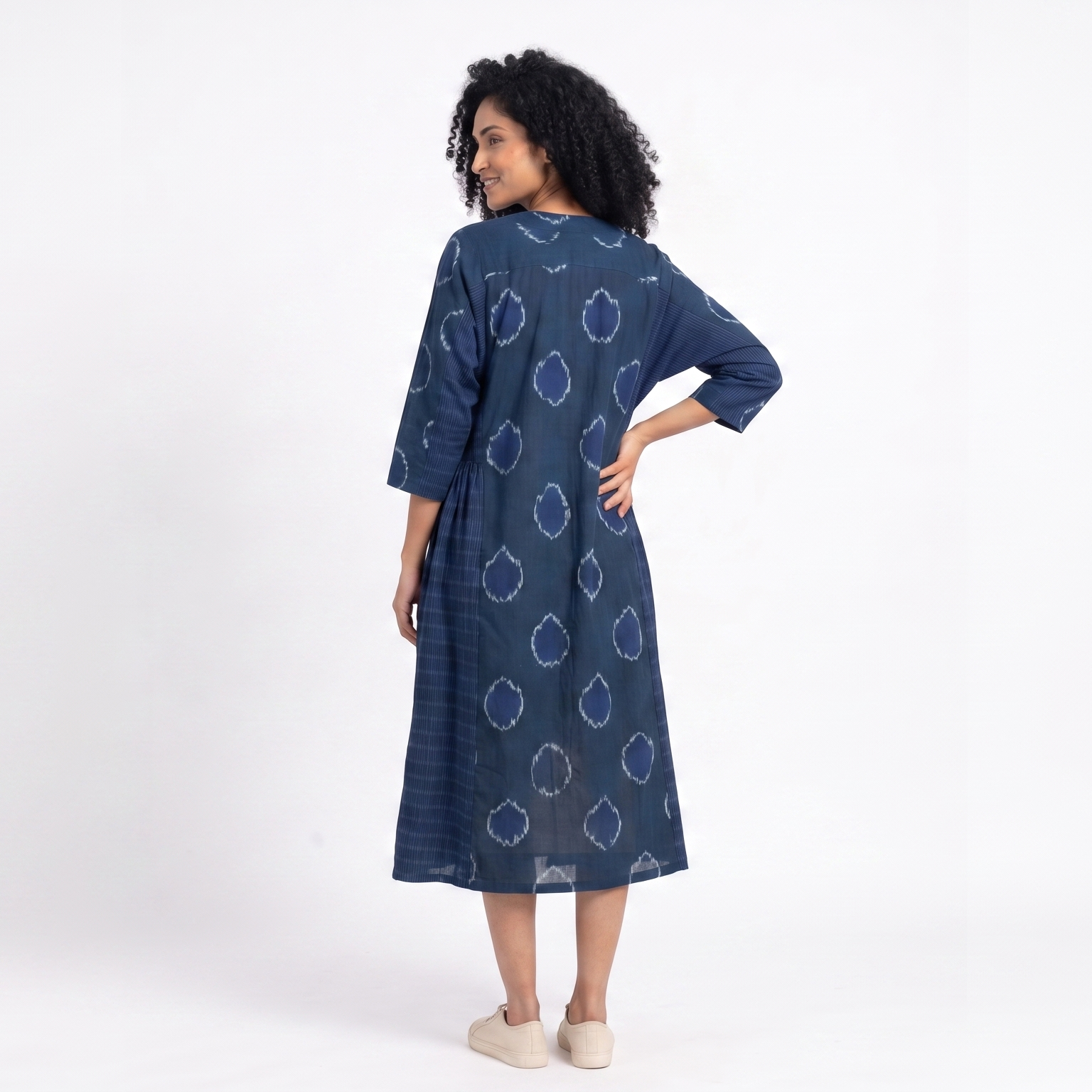 Handwoven Cotton Gathered Dress - Cerulean