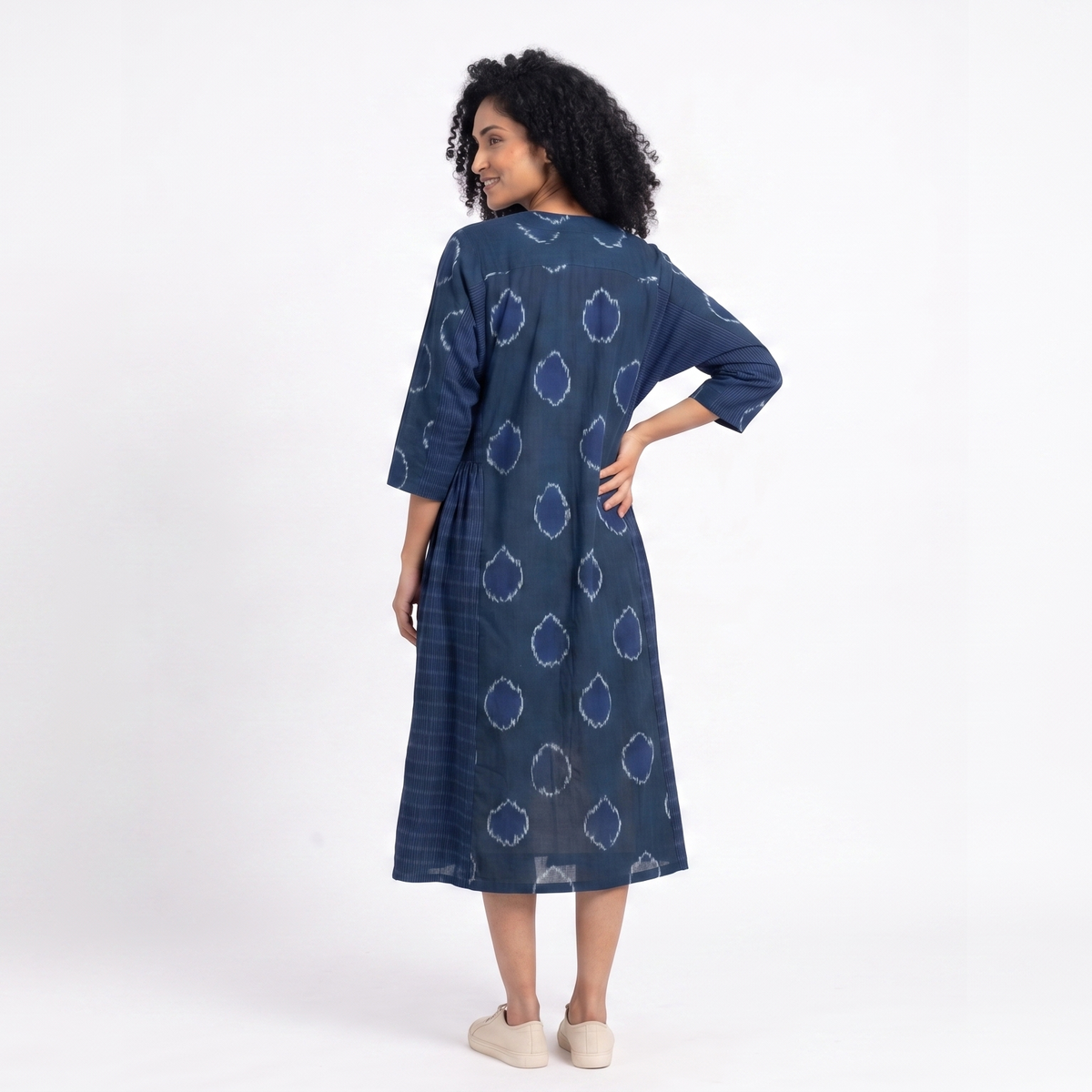 Handwoven Cotton Gathered Dress - Cerulean