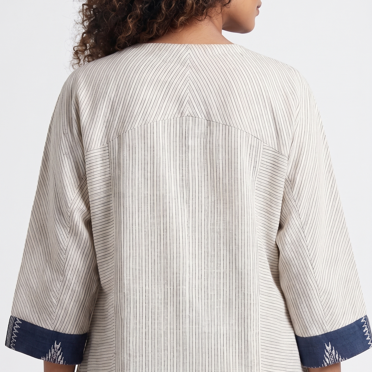 Handwoven Kotpad Kaftan Dress - Ivory Blue