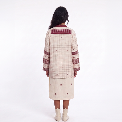 Handwoven Kotpad Medium Jacket - Ivory red