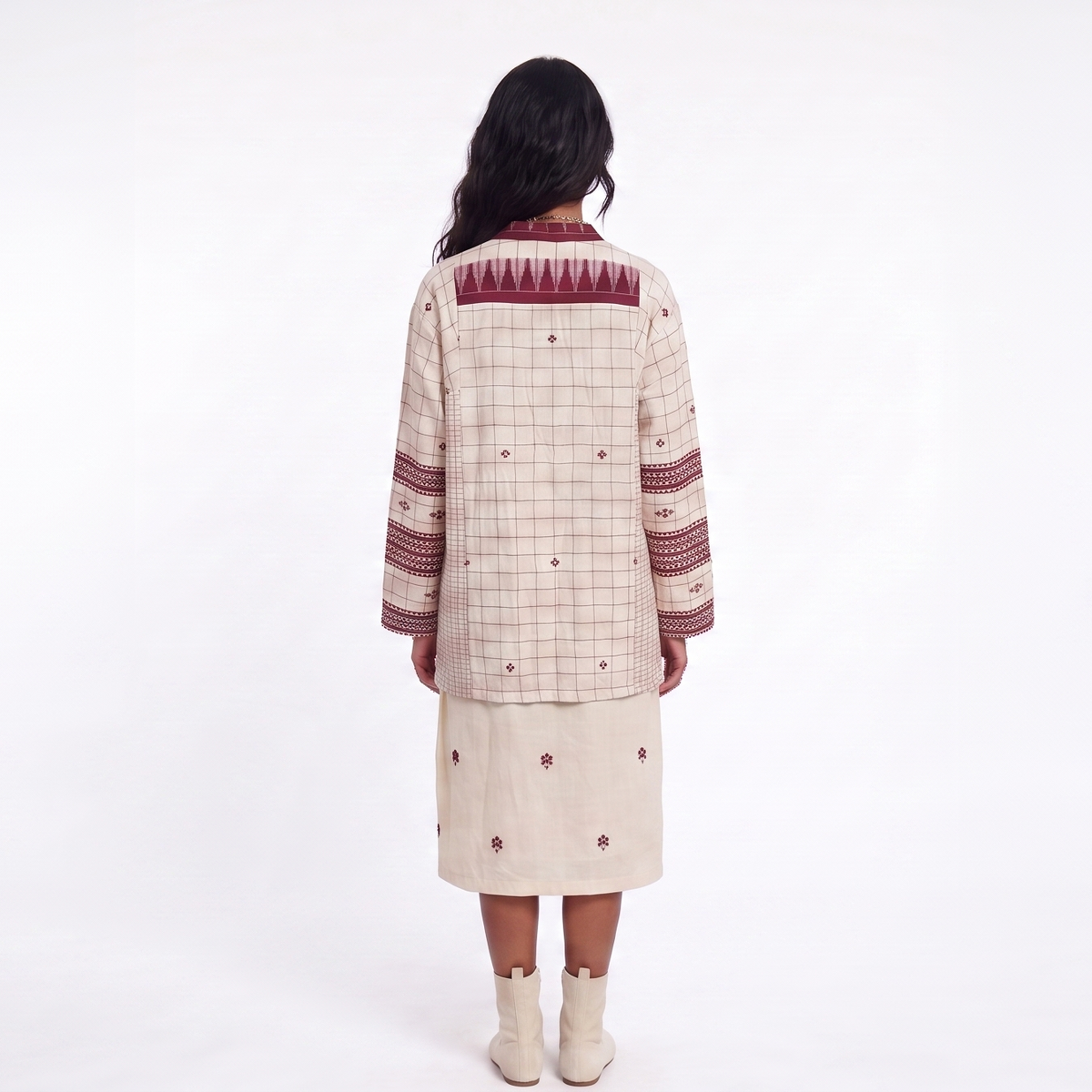 Handwoven Kotpad Medium Jacket - Ivory red