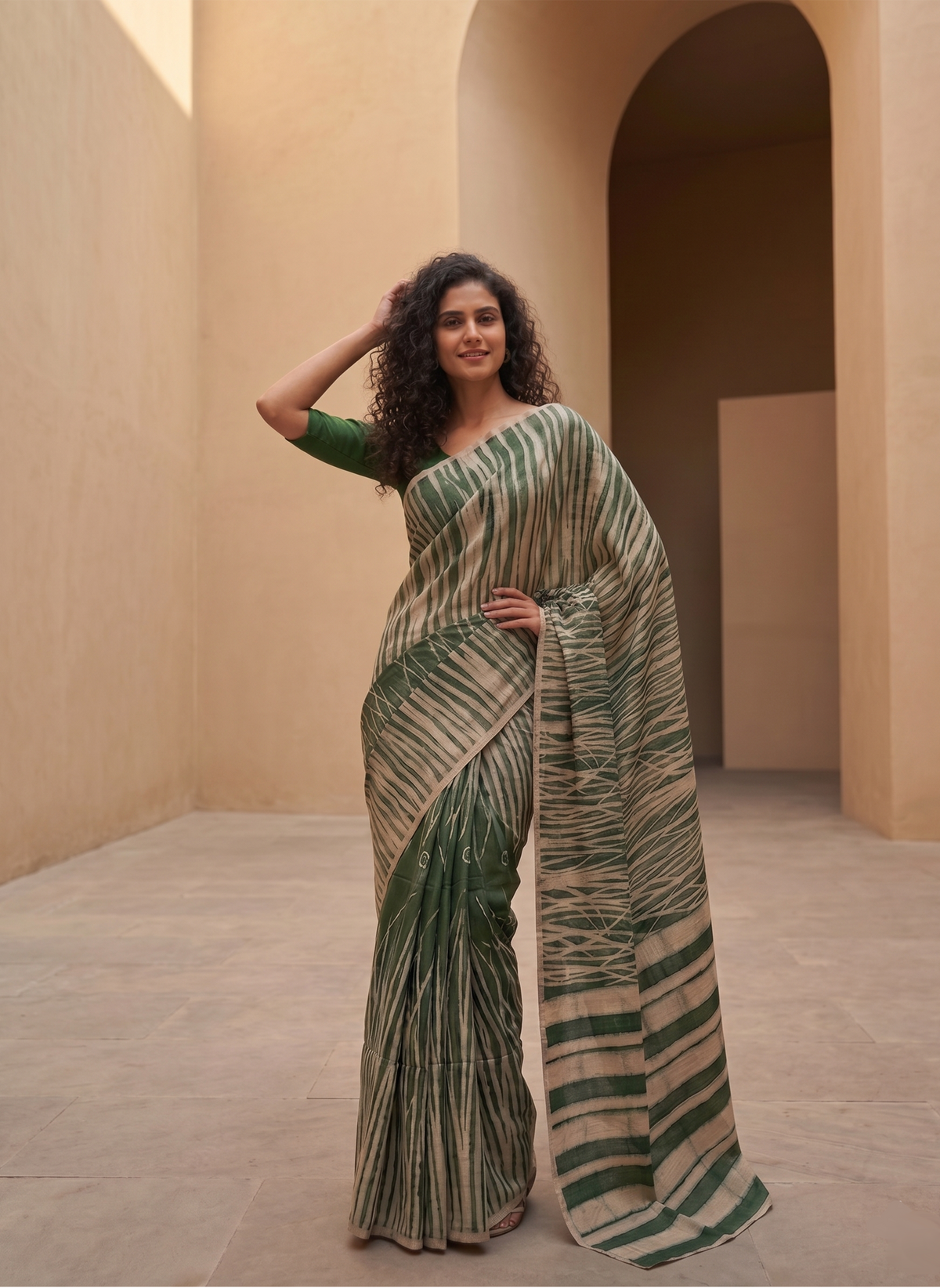 Dabu Doop  Tussar Silk Sari -Green