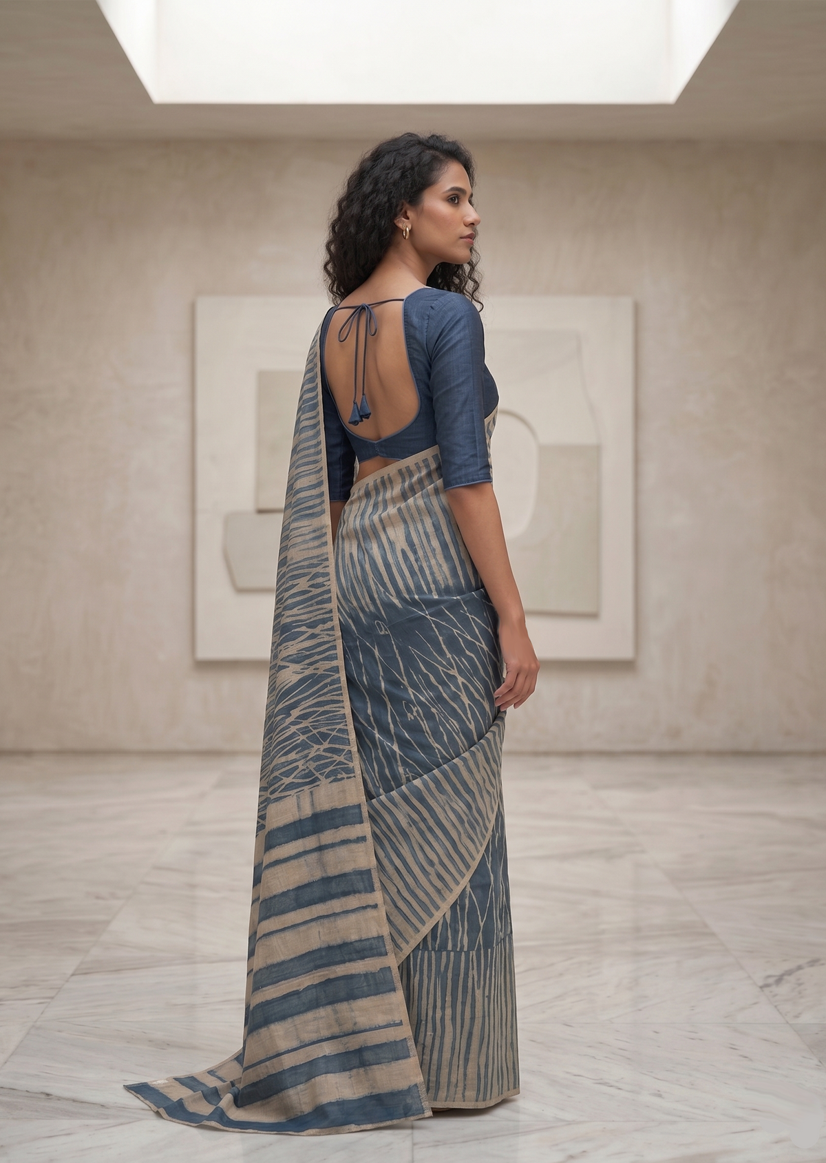 Dabu Doop  Tussar Silk Sari -Blue