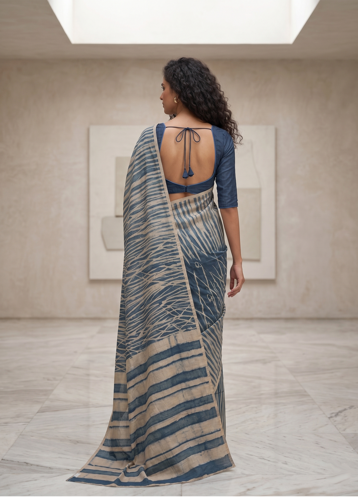Dabu Doop  Tussar Silk Sari -Blue