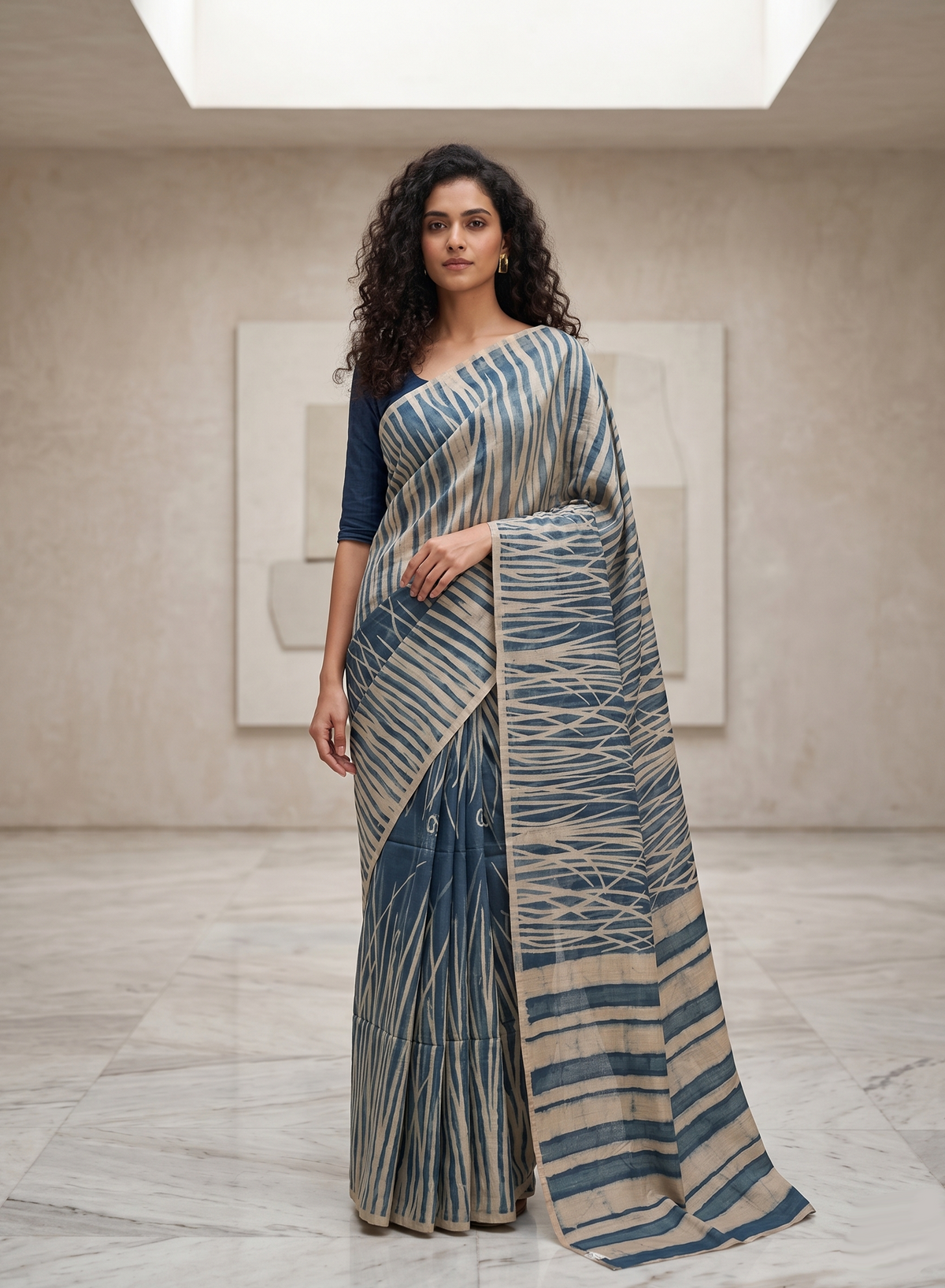 Dabu Doop  Tussar Silk Sari -Blue