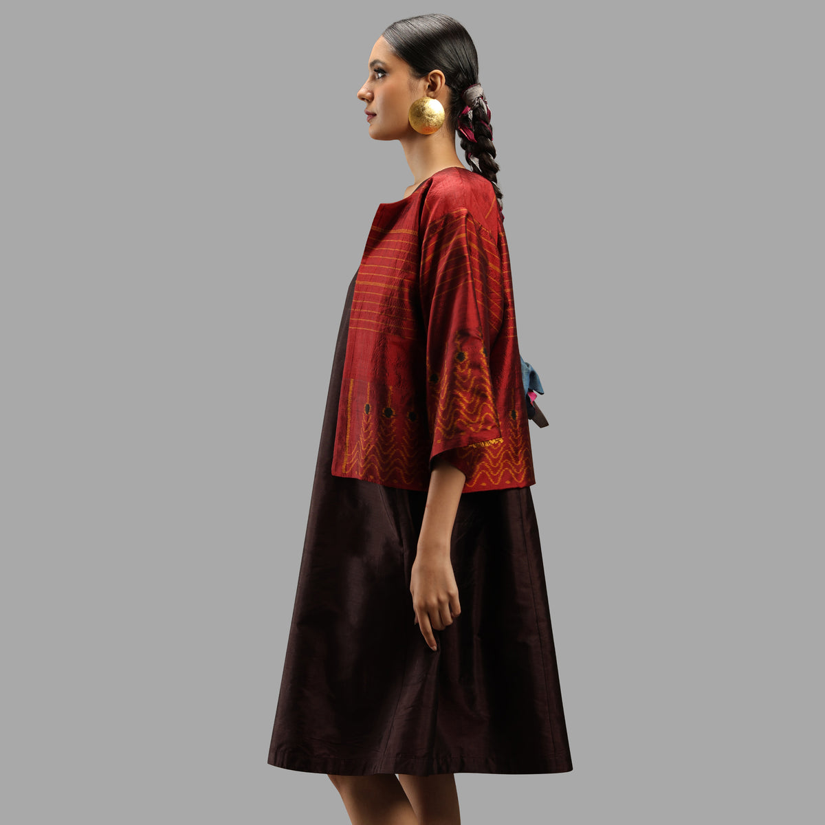 Handwoven Ikat Silk Reversible Short Jacket- Sarong Red
