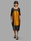 Handwoven Ikat Silk Kaftan Dress- Shunya Black