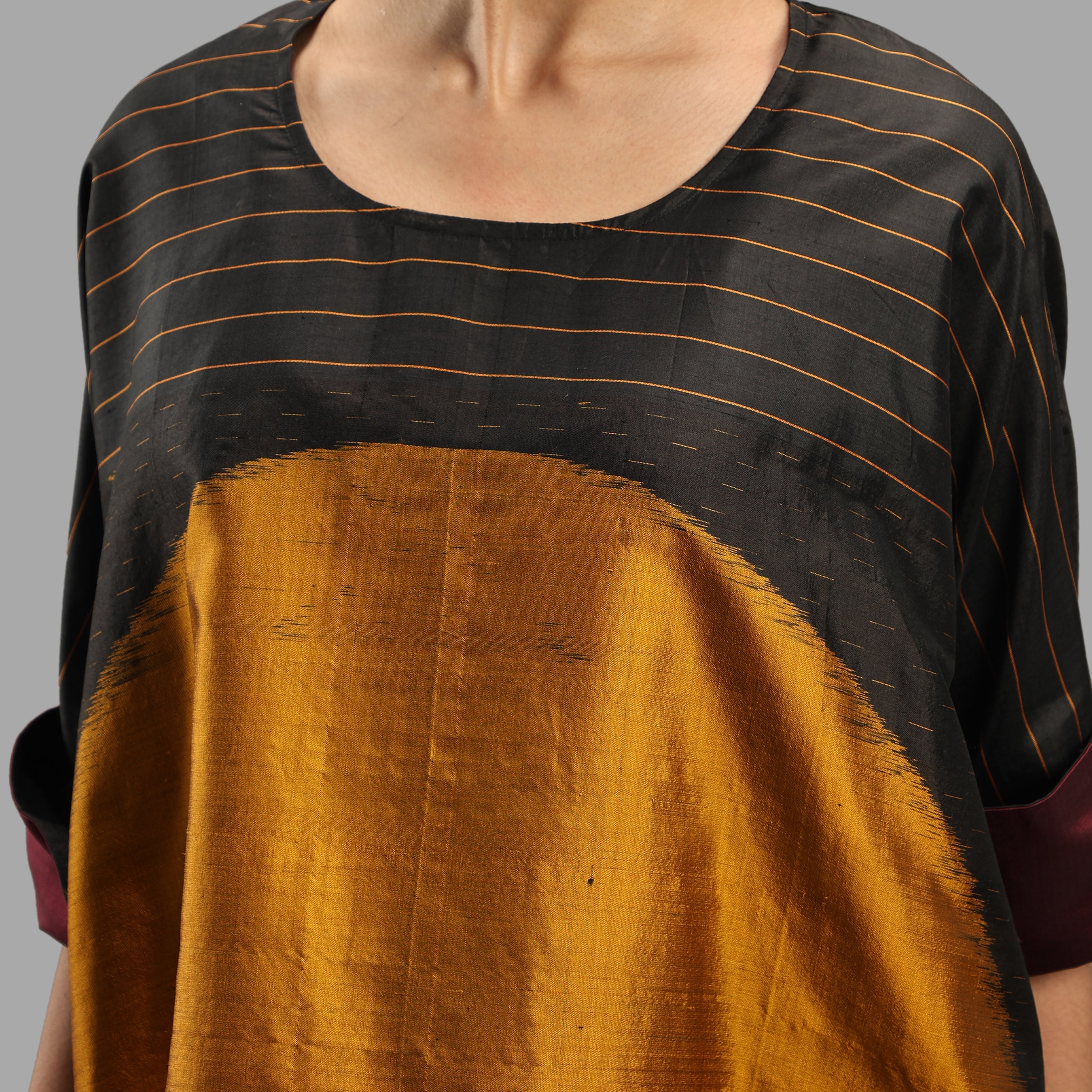 Handwoven Ikat Silk Kaftan Dress- Shunya Black