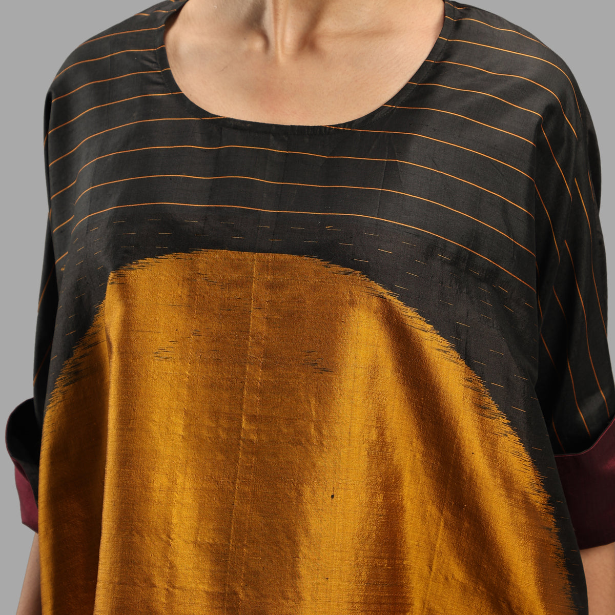 Handwoven Ikat Silk Kaftan Dress- Shunya Black