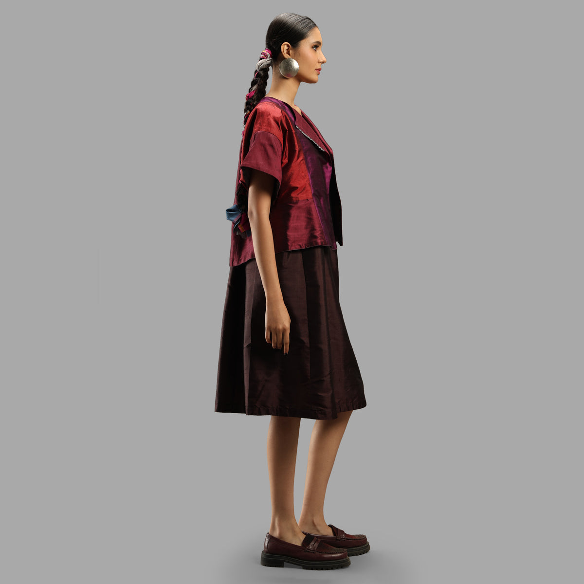 Handwoven Ikat Silk Paneled Jacket- Pink