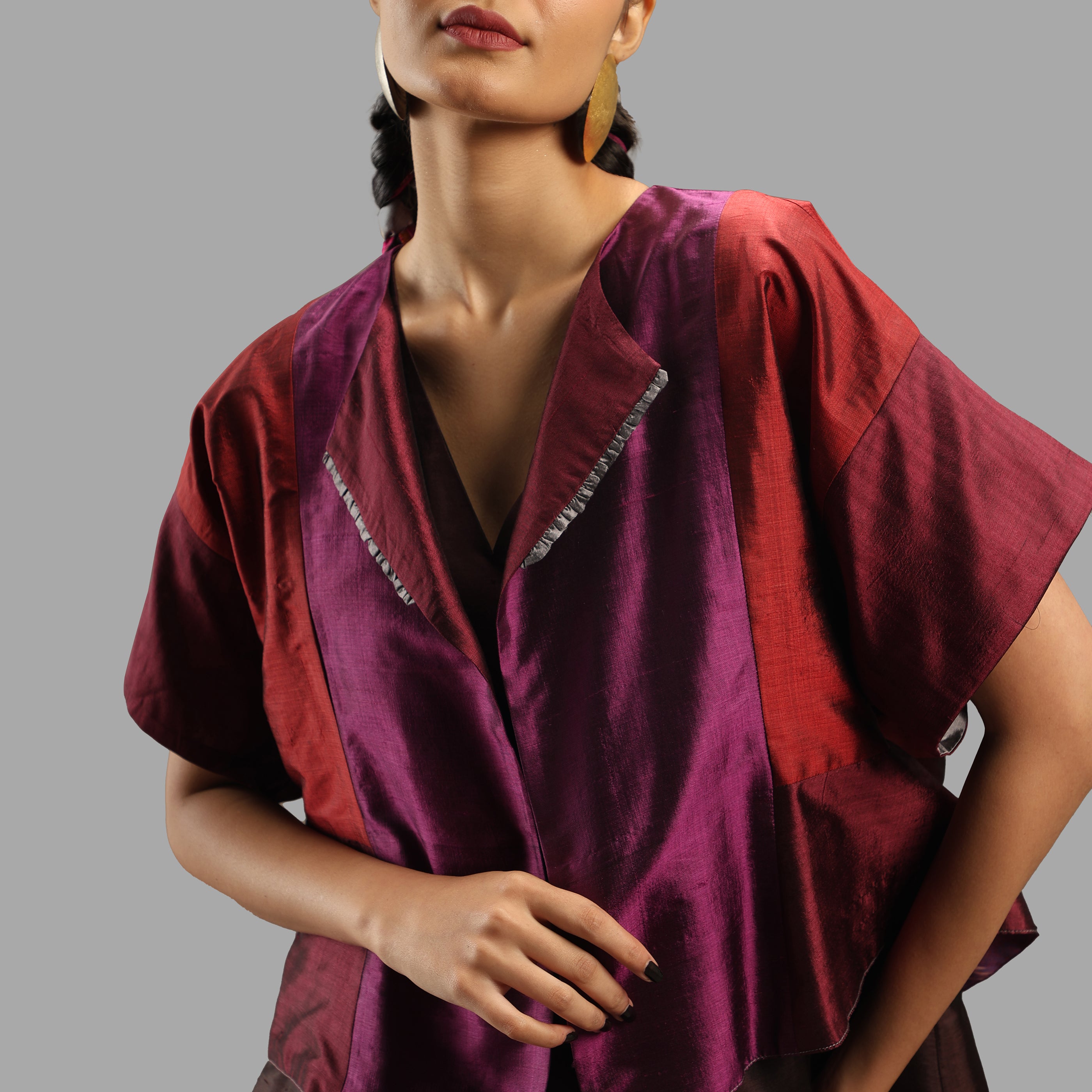 Handwoven Ikat Silk Paneled Jacket- Pink