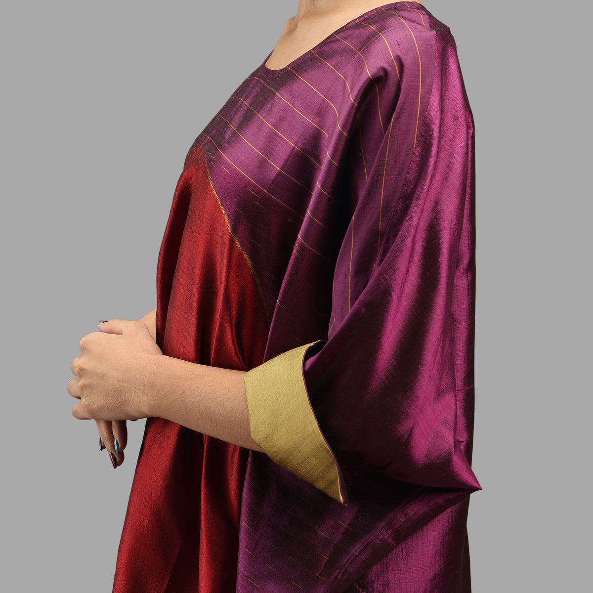 Handwoven Ikat Silk Kaftan Dress- Shunya Purple