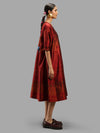 Handwoven Ikat Silk Anarkali Dress- Red