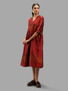 Handwoven Ikat Silk Anarkali Dress- Red